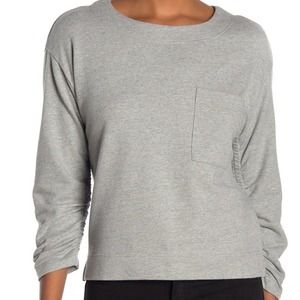NWT Ella Moss Gray Reese Round Neck Ruched Quarter Sleeve Sweater Small